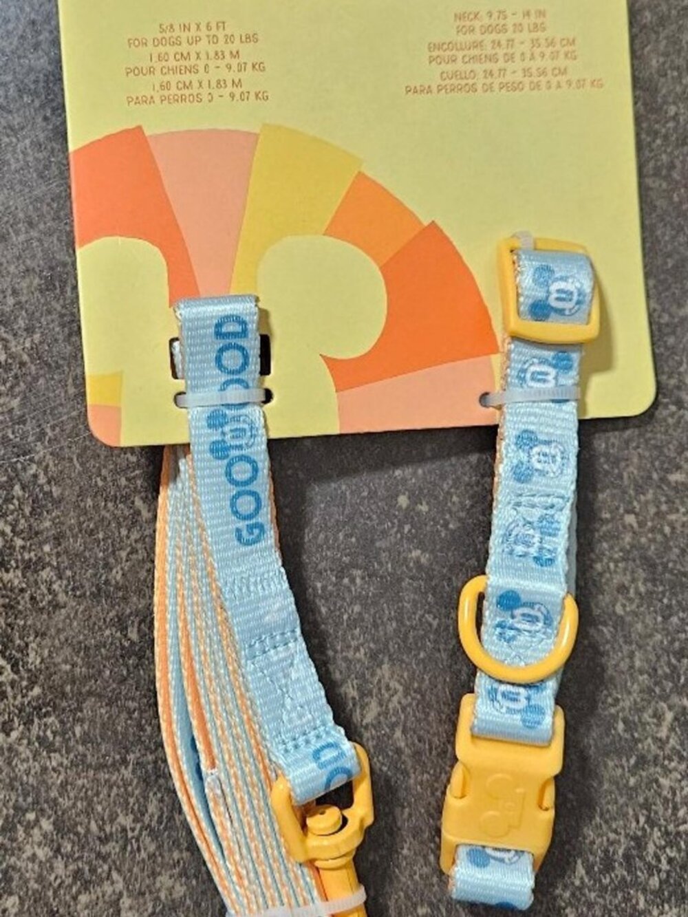 Disney Parks Dog Collar & Leash Lead GOOD FEELING Yellow Blue Mickey Mouse Small
